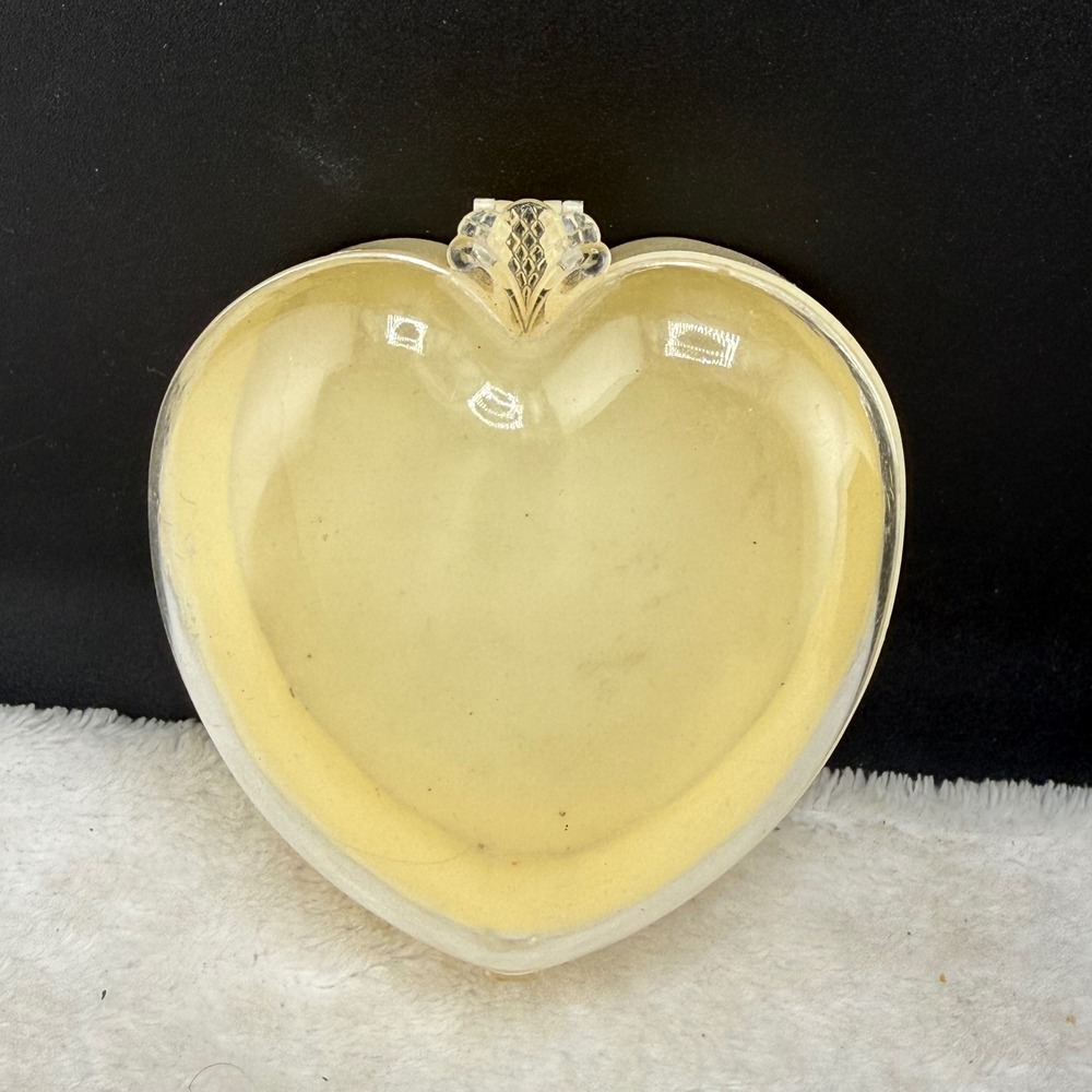 Vintage Heart Trinket Box Cream Clear Plastic Hinged Lid Vanity Decor READ